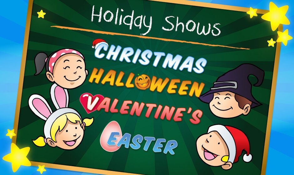 Clownatec holiday themes magic show: Christmas, Valentine, Easter and Halloween