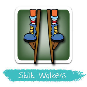 Clownatec school schoolyard entertainment stilt walkers