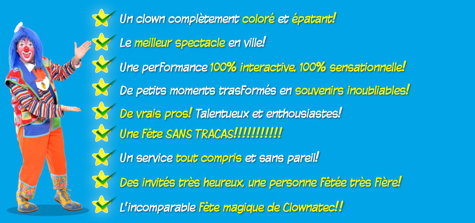 Clownatec fete enfants liste de controle du service