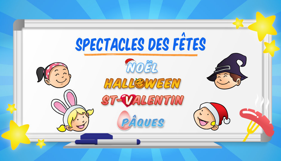 clownatec corporatif spectacles des fetes Noel, St-valentin, Paques, Halloween