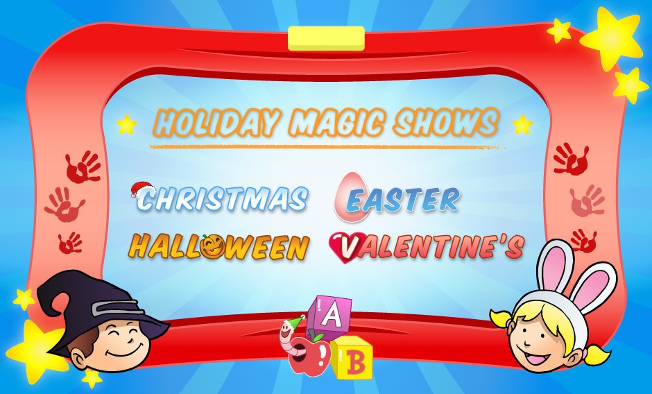 clownatec  daycare magic shows holiday themes: halloween, easter, christmas, valentine day