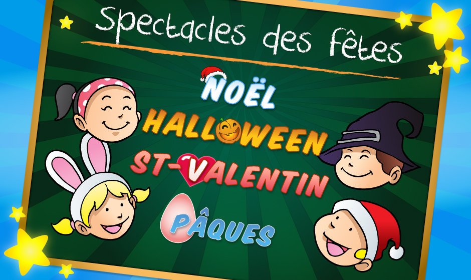 clownatec ecole spectacles des fetes Noel, St-valentin, Paques, Halloween